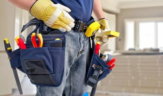 Clean construction worker with work belt