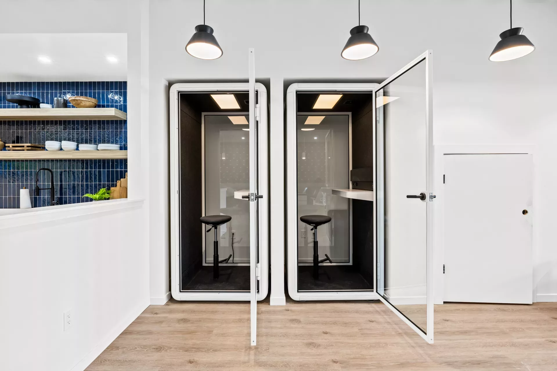 Two coworking office pods